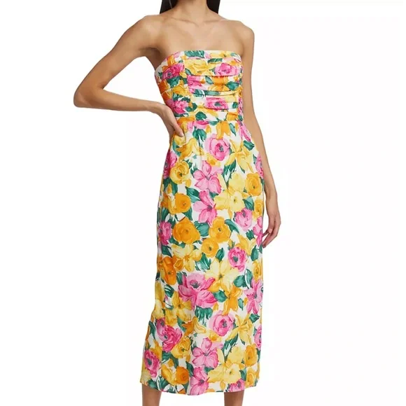tiered bustier midi dress Vintage Black Floral Print Tiered Bustier Midi Dress M